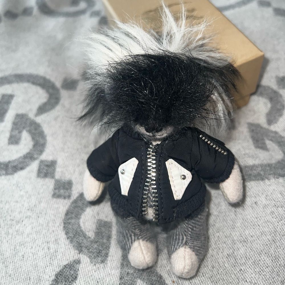 Burberry Black and White Fur-Trimmed Mini Mascot Charm